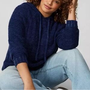 Torrid Textured Boxy Hoodie Peacoat, NWT,Cotton, Hooded Sweater, Sz L, 12, mfg 0